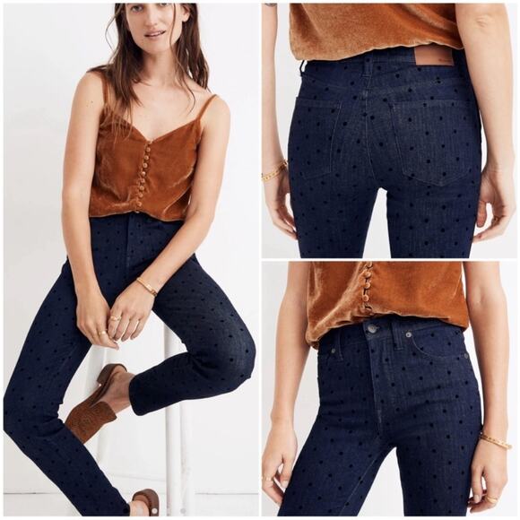 MADEWELL 9" High-Rise Skinny Jeans Flocked Dots Edition Women's 28 dark indigo - Picture 3 of 15